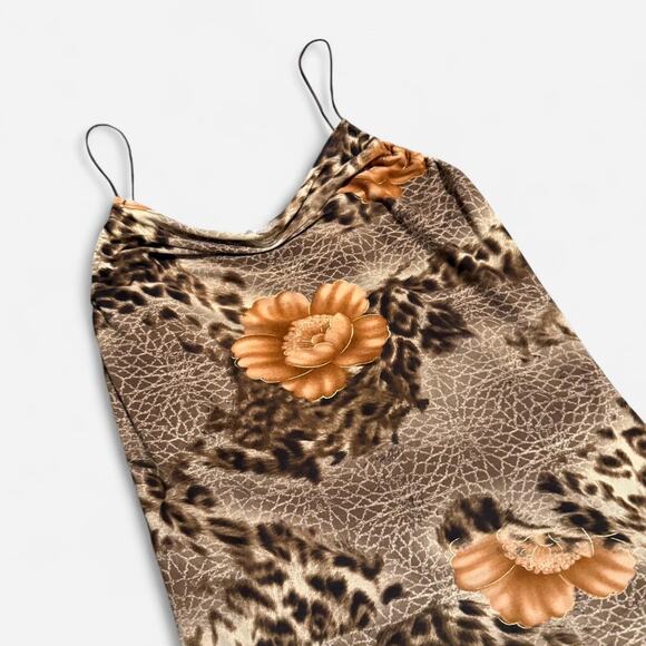 VTG Y2K A Byer Brown, Orange & Gold Animal Floral Printed Cowl Neck Cami Top - Picture 6 of 7